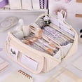 thumbnail image 4 of Multi Layer Pencil Case, Large Capacity Stationery Organizer Pencil Bag, Front Clear Window Pen Pouch, Multi Compartment Bag, Soft Fabric Multi Zipper Storage Bag for Daily Study 1Pcs, 4 of 6