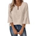 thumbnail image 5 of Women's Cotton Linen 3/4 Sleeve V Neck Lace Blouse Loose Fit Casual, 5 of 8