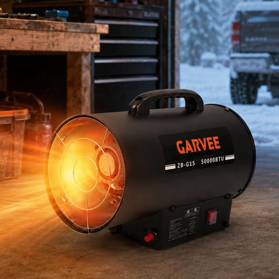 Garvee 50000 BTU Portable Propane Heater, Forced Air Heater with Overheat & Tip-over Protection for Garages & Workshops, 120V, Black