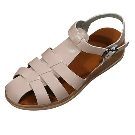 

WANYNG Ladies Fashion Solid Leather Strap Combination Buckle Wedge Roman Sandals Fancy Sandals Women Olive Shoes Women