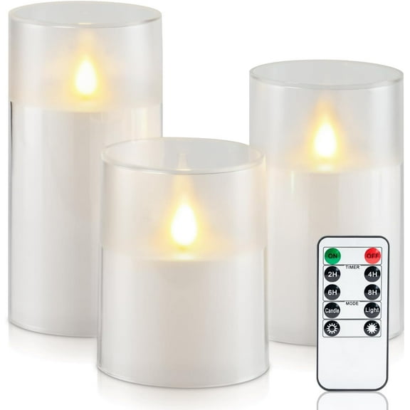 Homemory Flameless Candles Realistic Flickering Dancing Flame Frosted Acrylic Outdoor Waterproof LED Battery Operated with Remote and Timers 3-Count