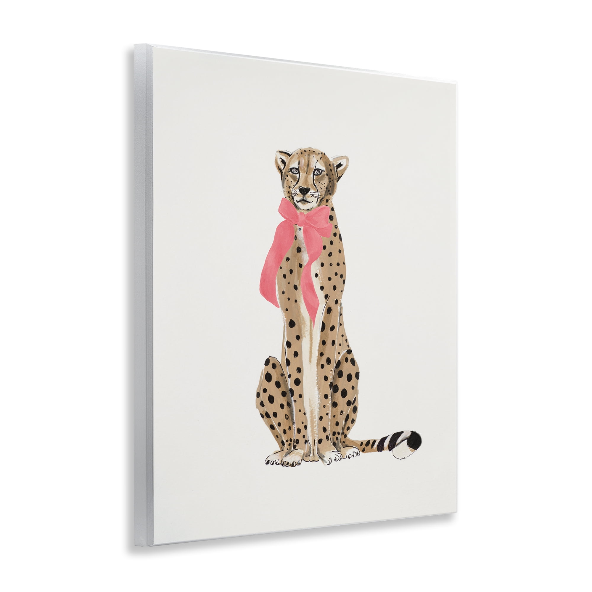 Stupell Industries Trendy Cheetah with Ribbon Animals Painting Unframed Art Print Wall Art, 11 x 14