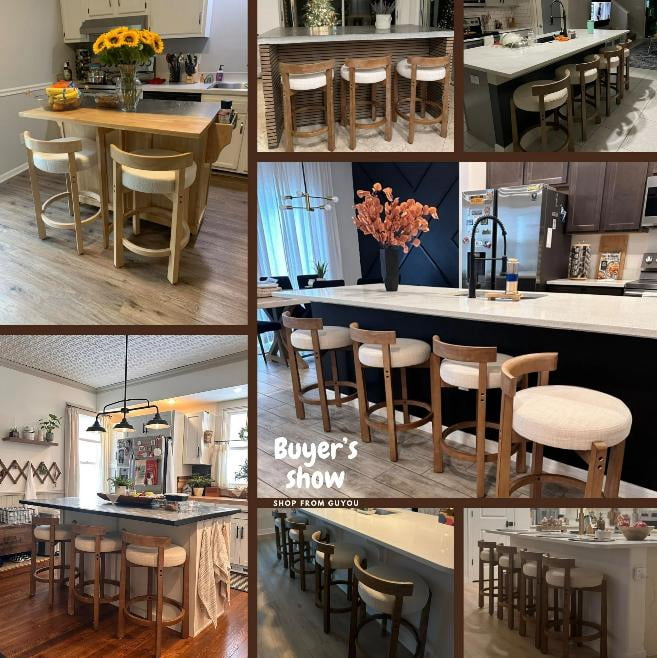Guyou Counter Height Stools Set of 2, Mid Century Modern 27" Armless Island Bar Stools with Curved Back and Wooden Frame, Round Kitchen Stools with Footrest for Restaurant Bar Kitchen Island, Grey
