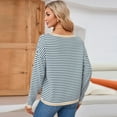 thumbnail image 5 of HAOYUNL Women's Striped T Shirts Fashion Long Sleeve Fashion Knitted Sweater Crew Neck Loose Pullover Tees Spring Fall Tops S-XXL, 5 of 7