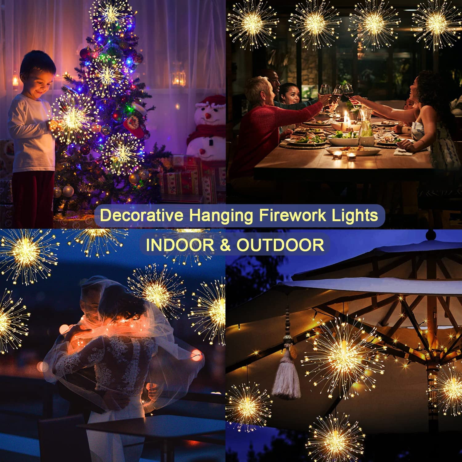 2 Pack Solar Firework Lights 200 LED Solar Garden Dandelion Christmas Lights Lights, 8 Lighting Modes Solar Starburst Lights with Remote for Outdoor Pathway Flowerbed Party Decorations (Warm White)