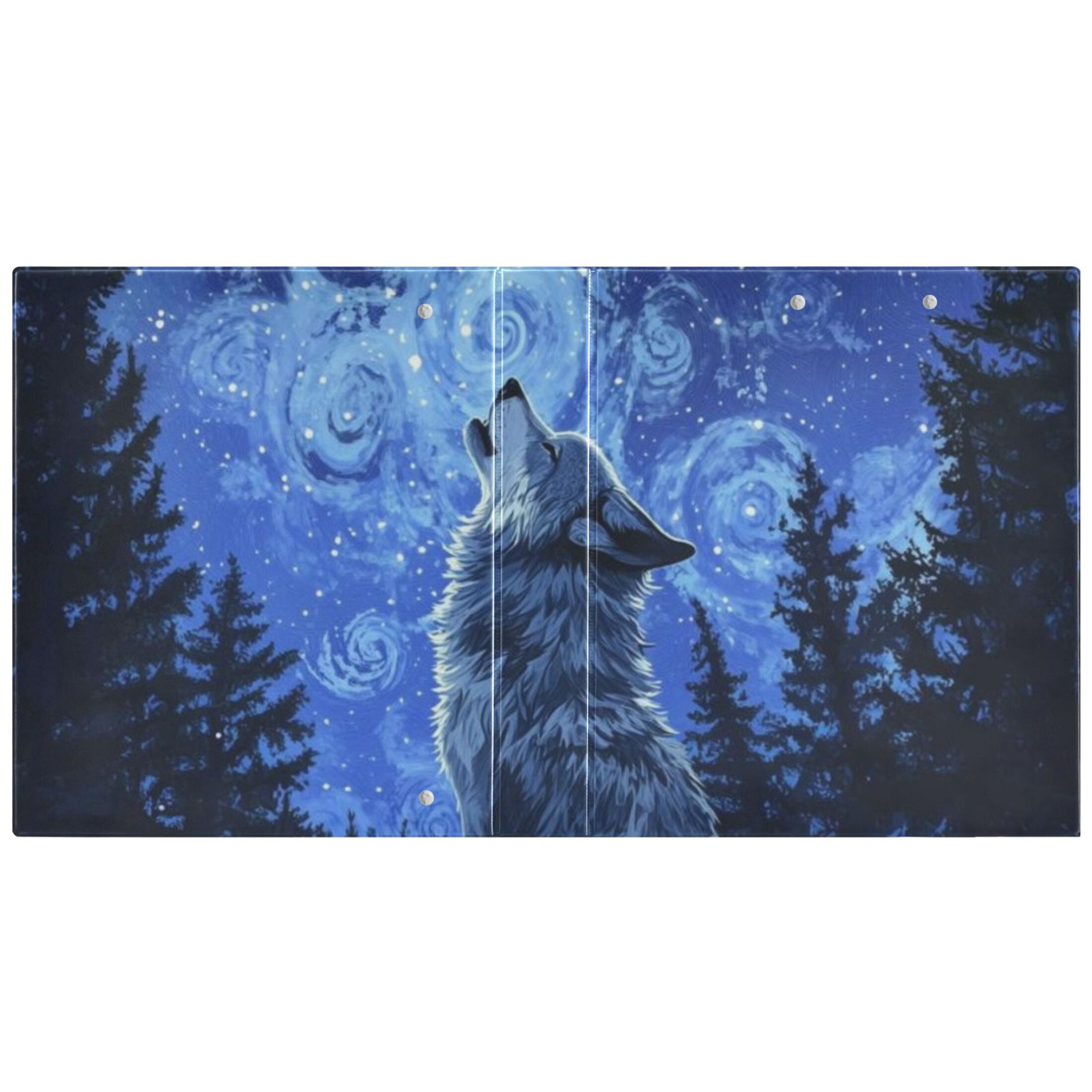 Starry Night Wolf 3 Ring Binders 1.5 inch Hardcover File Folders with Interior Pockets A4 Size Organizer for School Office Hospital