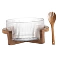 thumbnail image 3 of Envalga de vidrio Tazón de fruta decorativa con base de madera Servir ensalada de tazón para servir utensilios para la mesa de la mesa sala de estar, 3 of 8