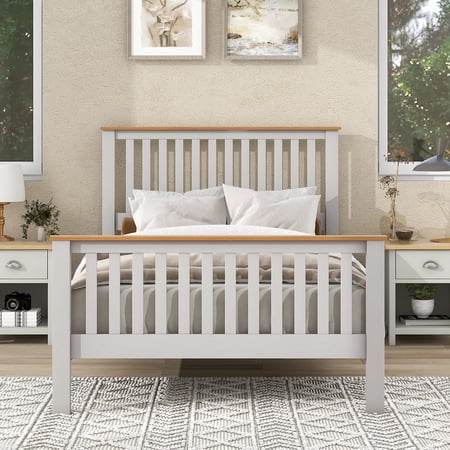 Clearance! Country Gray Solid Platform Bed with Oak Top  Full