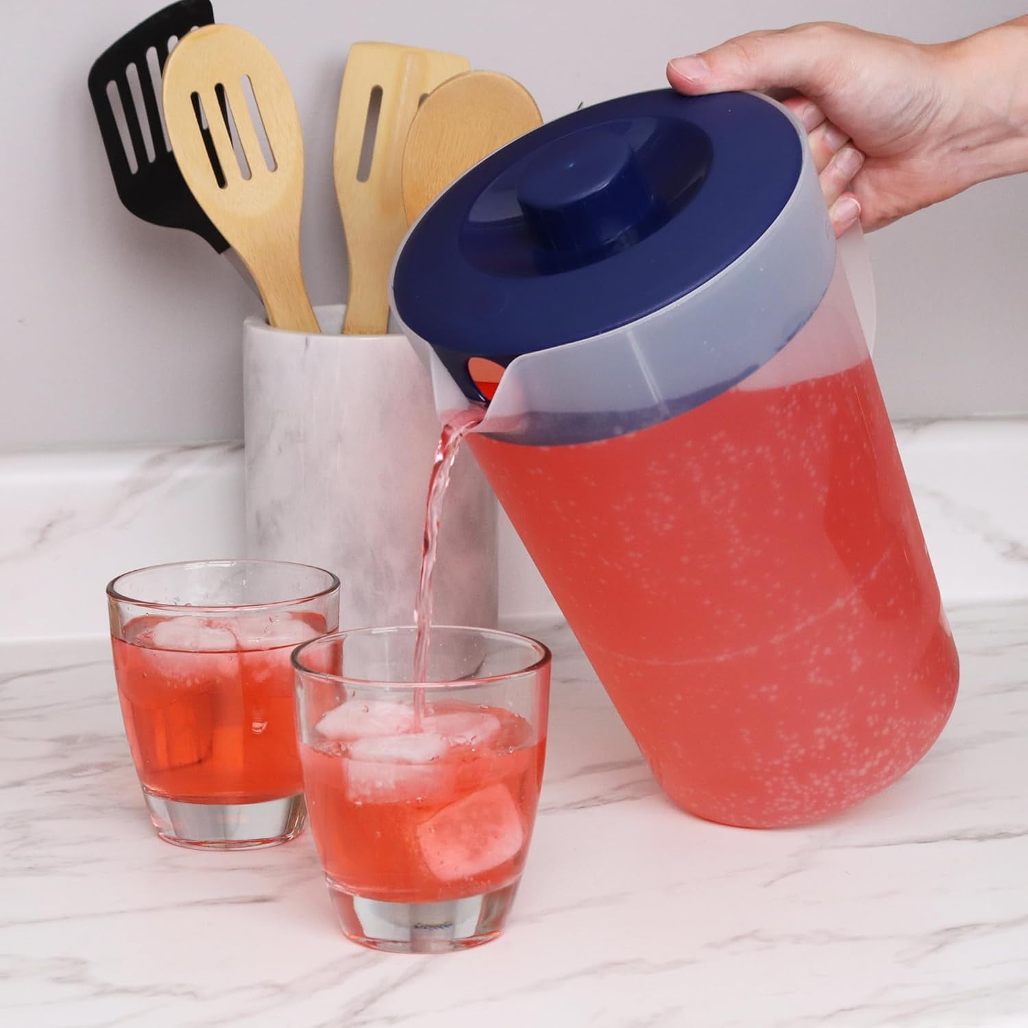 Water Pitcher with Lid 1 Gallon Pitcher, Freezer/Dishwasher Safe, BPA Free & Phthalate - Navy
