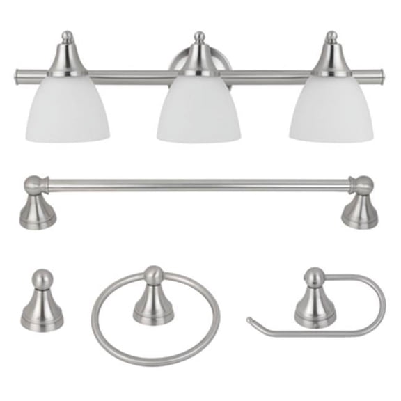 3 Light Brushed Steel Vanity Set