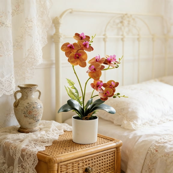 Artificial Phalaenopsis Orchid Bonsai Potted Plant Silk Flower Arrangement Realistic Home Decor Desktop Office Wedding Centerpiece Maintenance Free Floral Display Indoor Outdoor Decor