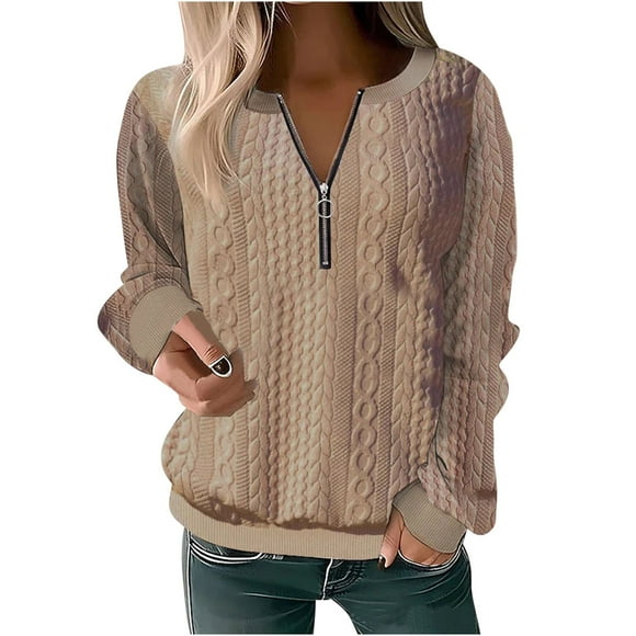 Womens Half Zip Up T Shirts Long Sleeve Tops Tee for Women Crewneck Loose Fit Basic Winter Fall Shirts 2025 Clothes Country Concert Y2K