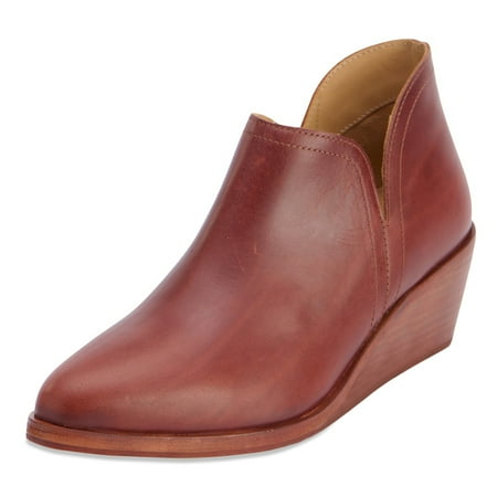 YDN Women Fashion Almond Closed Toe V Cutout Booties Wedge Low Heel Pull On Ankle Boots Formal Business Office Shoes Size 13 Reddish Brown