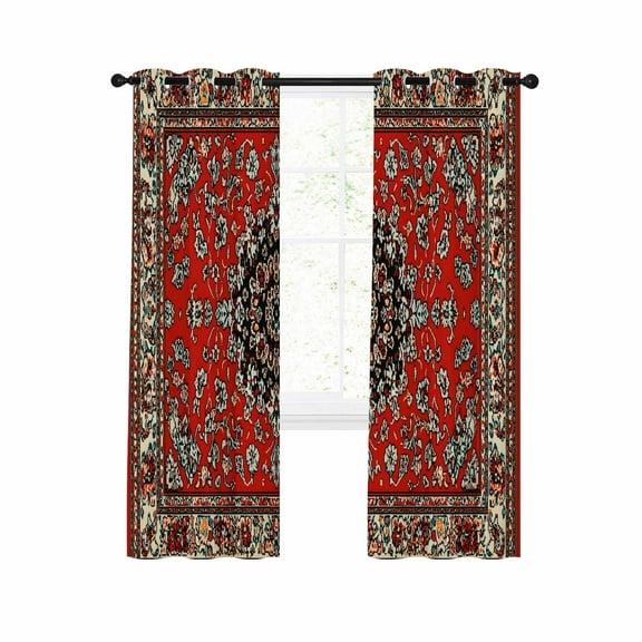 Red Boho Blackout Curtains 96 Inches Long for Bedroom, Vintage Farmhouse Abstract Floral Aesthetic Thermal Insulated Room Darkening Black Out Window Curtain Panels Grommet Drapes for Living Room