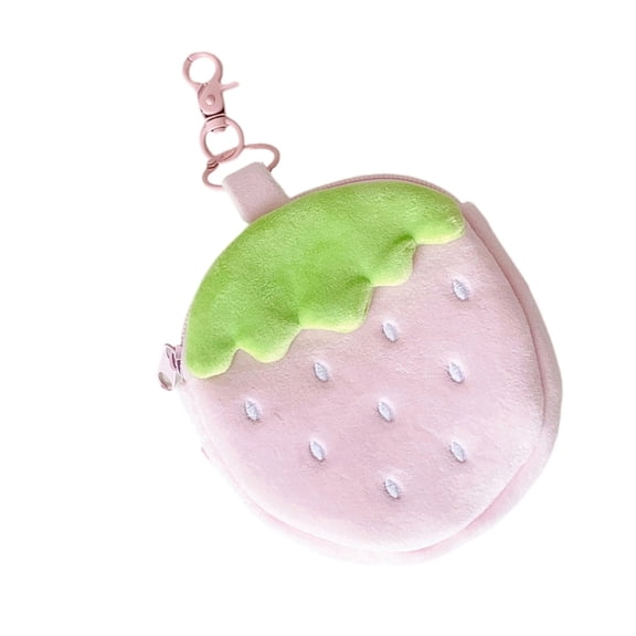 Plush Strawberry Earphone Case Keychain Coin Bag Wallet Compact Storage Bag For Earbuds Headphones Keys And Small Items