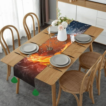 

Fire Football Table Runner Imitation Linen Table Runner With Green Tassels For Party And Dining Room 14 x 60