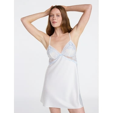 Joyspun Women’s Bridal Lace Trim Satin Chemise, Sizes XS-3X