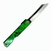 Higonokami Folding Knife, HISUI Blue Paper Steel, Black Back & Jade Color Handle