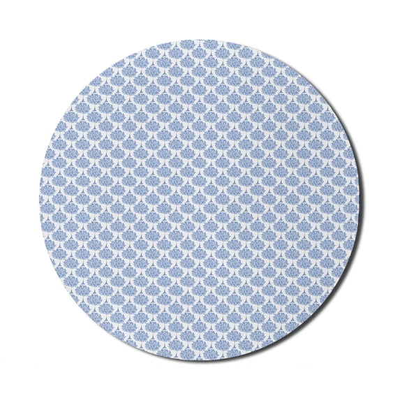 Oriental Mouse Pad for Computers, Illustration of Surreal Tree with Ornamental Swirls Vintage Feels, Round Non-Slip Thick Rubber Modern Gaming Mousepad, 8" Round, Ceil Blue and White, by Ambesonne