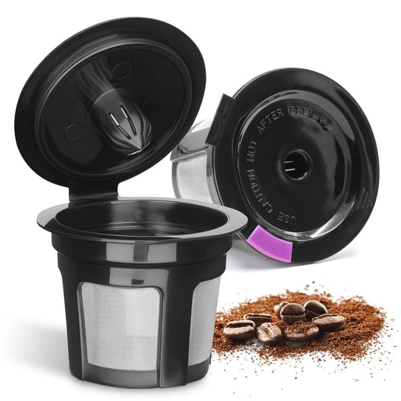 Waloo Reusable Single Serve Coffee K-Cup - Compatible with Coffee Brewers - Universal Coffee Filters - Eco-Friendly Stainless Mesh Refillable Pods - 2, 4 & 6 Pack - Dishwasher Safe (4 Pack - Black)