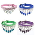 thumbnail image 3 of Collier Chat à Pompons en Cuir PU Réglable Collier Chaton Rétro Pierre Précieuse Accessoires pour Chien Chiot Vert, 3 of 6
