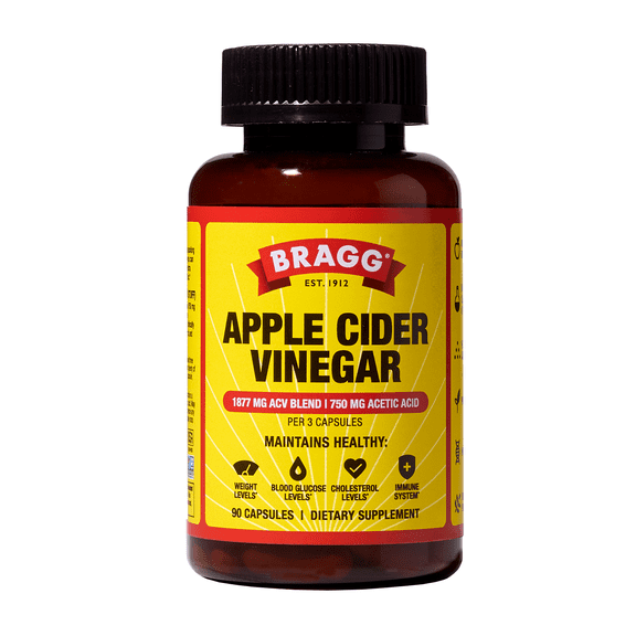 Bragg Apple Cider Vinegar Capsules, 1877mg ACV Blend with 750mg Acetic Acid, 90 Count