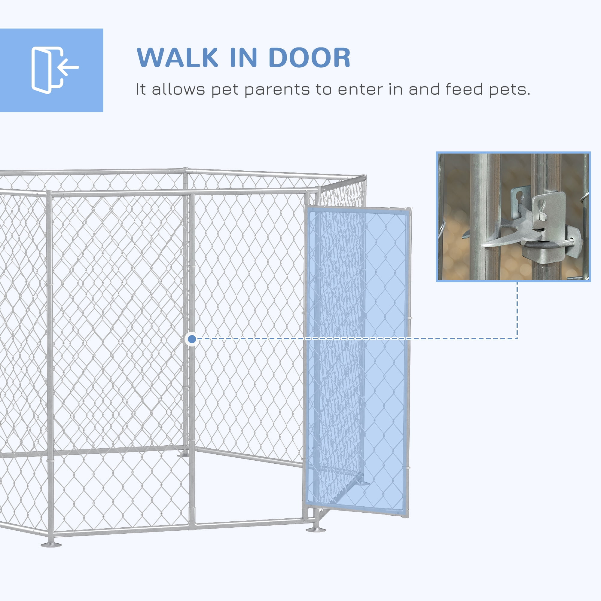 Luxvie Dog Kennel, Outdoor Dog Run with Lockable Door for Medium and Large-Sized Dogs, Silver
