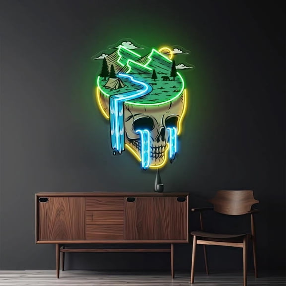 Neonium Mountain View Skull Neon Sign for Wall Decor Mountain Landscape Neon Light Pop Art Gifts for Family Office Wall Decor Aesthetic Wall Art