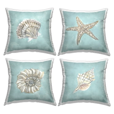 Stupell Industries Sea Life on Blue 4 Piece Decorative Printed Throw Pillow Set, 18 x 18
