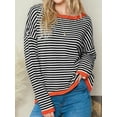 thumbnail image 2 of Franhais Women's Spring Autumn Knit Sweater Long Sleeve Crewneck Casual Striped Knitwears, 2 of 7