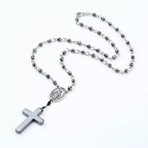 Non-Strong Hematite Pendant Necklace Rosary Cross Virgin 20" Z505