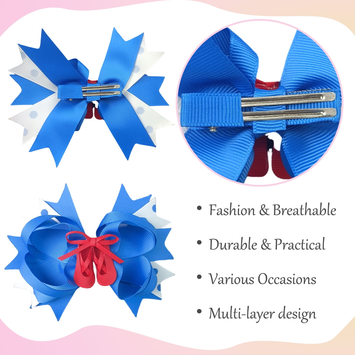 JoyBowie 12+4 Pack Large Cheer Bows & Ballet Shoe Hair Clips, Elastic Ties for Girls
