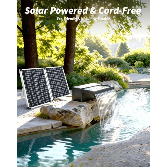 POPOSOAP 50W Solar Powered Stainless Steel Waterfall Box for Garden Ponds, Easy-to-Install DIY Outdoor Water Feature for Modern Gardens [New Release]