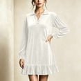 thumbnail image 3 of Sheghy Women Fall Collared Long Sleeve Shirt Dress Ruffle Hem Loose Fit, 3 of 6