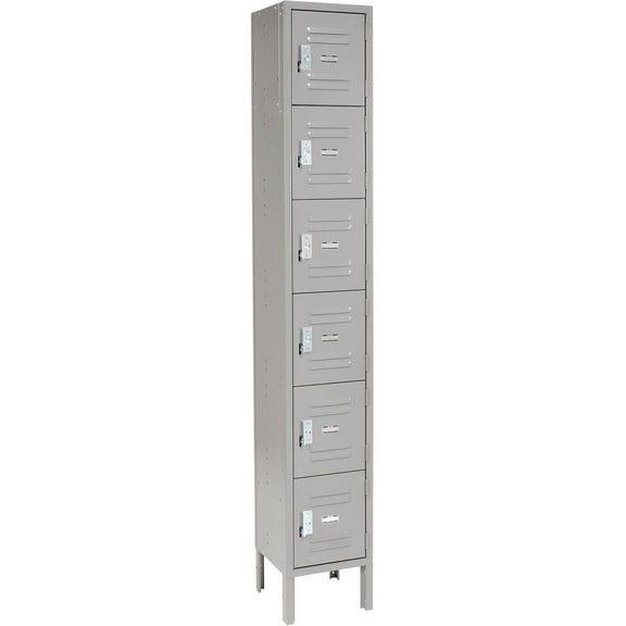Six Tier Locker, 12x15x12, 6 Door, Unassembled, Gray