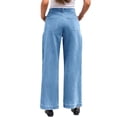 thumbnail image 3 of Women High Waisted Wide Leg Pleated Jeans Loose Elastic Denim Pants with Pockets, 3 of 6