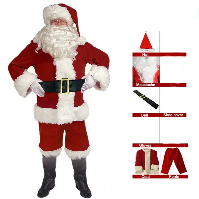 Disfraz de Navidad de Papá Noel para adultos, traje de terciopelo rojo, clásico de lujo, fiesta de Carnaval