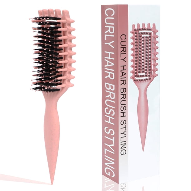 Cepillo para cabello rizado, cepillo para definir rizos para mujeres, cepillo para rizar y definir bordes para cabello rizado, rizos definidos sin esfuerzo y reduce el encrespamiento (rosa rosa)