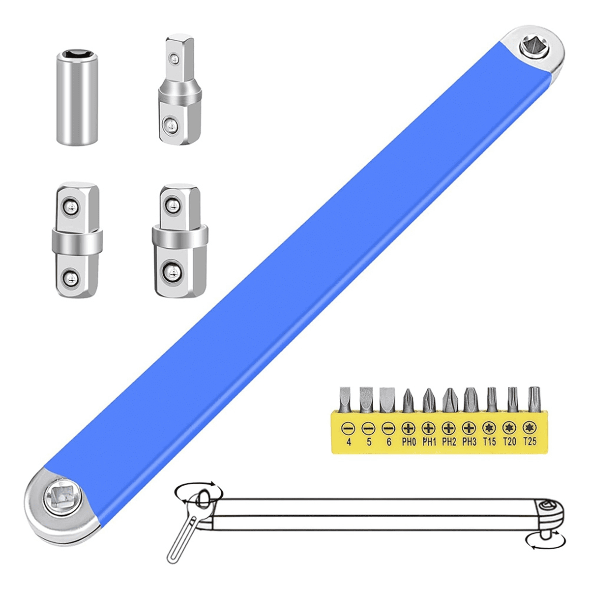 Extension Wrench 15inch 0 Degree Ratchet Tight Reach Extension Wrench Set with 1/2,1/4 and 3/8inch S alloy steel