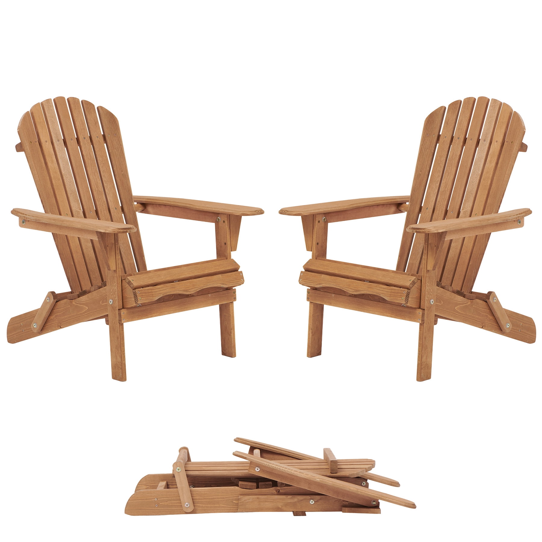 Tappio Folding Adirondack Chair Set of 2, All Weather Adirondack Chairs with Large Deep Seat for Outdoor Indoor, Pre-assembled, Brown