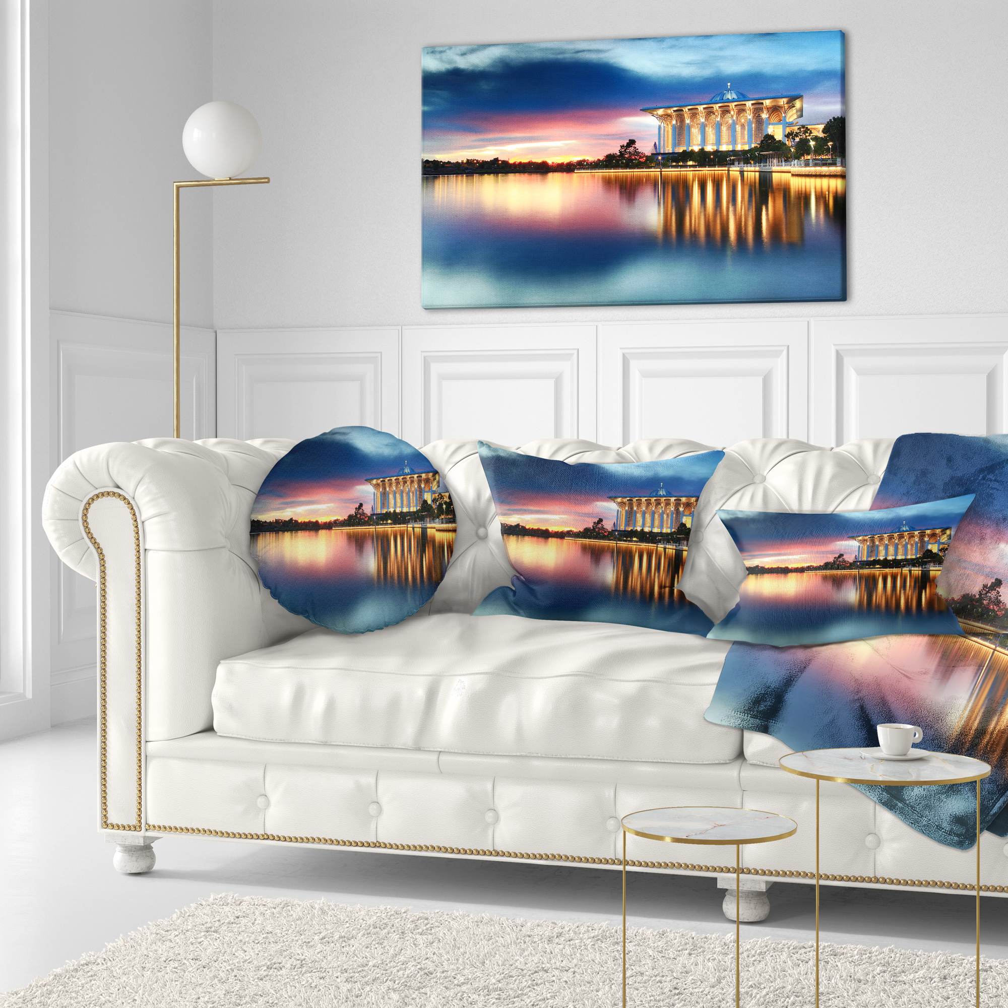 Designart Iron Mosque Malaysia Panorama - Seashore Photo Throw Pillow - 12x20