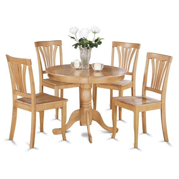 Ergode Wood Chairs & Dinner Table, 5-Piece Set, High-Quality Asian Wood, Sturdy Hardwood Structure, Round Table with Pedestal, 4 Dining Chairs, Elegant & Versatile, Easy Assembly, Compact Size