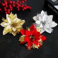 thumbnail image 2 of Flores artificiales de Navidad, cabezas de flores ostentosas de oro rojo, adornos para árbol de Navidad, fiesta, vacaciones, Festival, Año Nuevo, 2 of 4