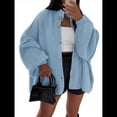 thumbnail image 3 of Cárdigan de Invierno con Botones para Mujer, Cuello Alto, Larga, Punto Grueso, Abrigo Azul M, 3 of 7