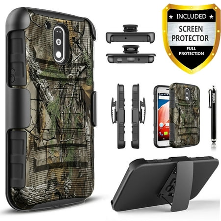 Moto G4 Play Case, Dual Layers [Combo Holster] Case And Built-In Kickstand Bundled with [Premium Screen Protector] Hybird Shockproof And Circlemalls Stylus Pen (Camo)