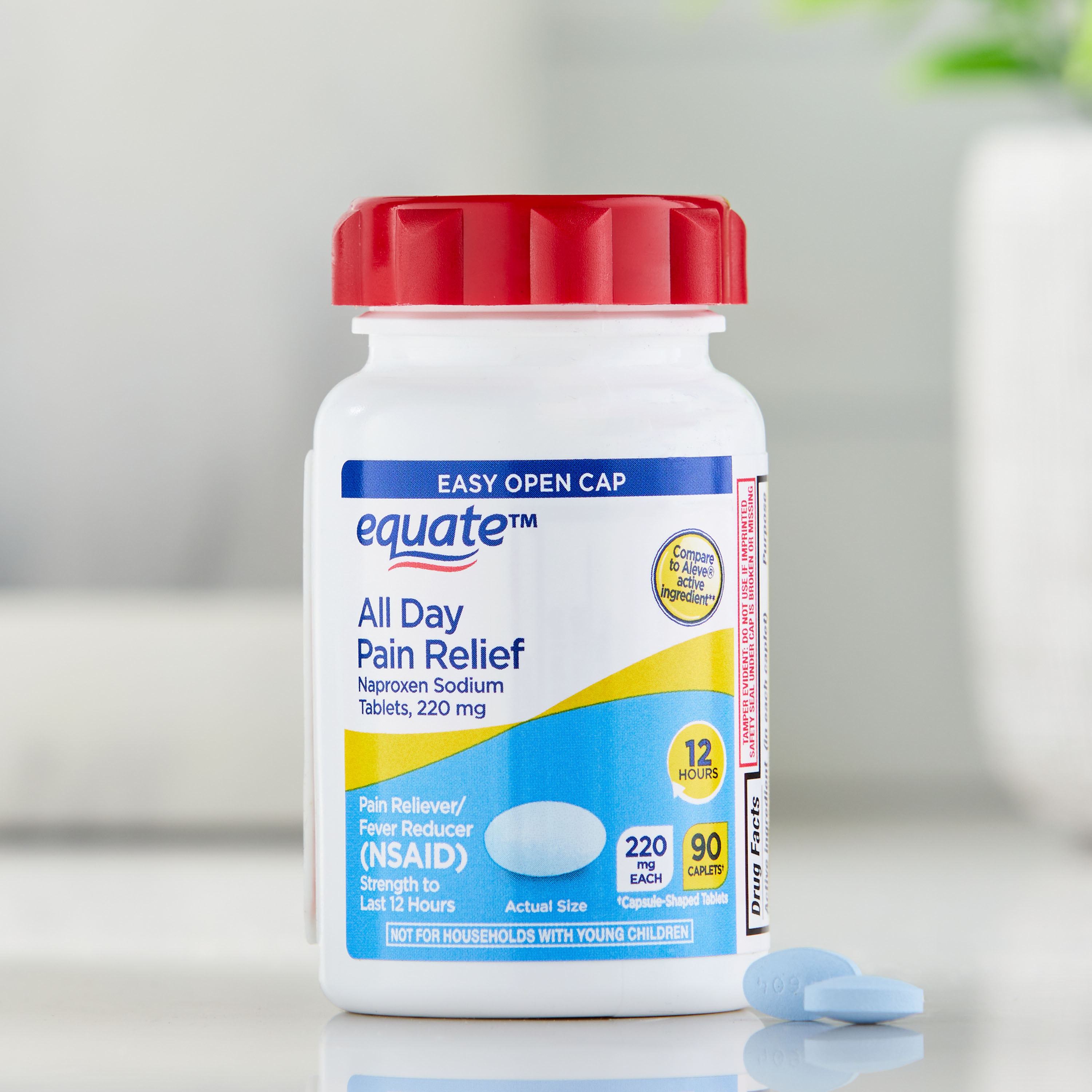 Tabletas de Alivio del Dolor Todo el Día, Naproxeno Sódico, 220 mg, 90 unidades, Tapa Fácil de Abrir, comparable al ingrediente activo de Aleve 2
