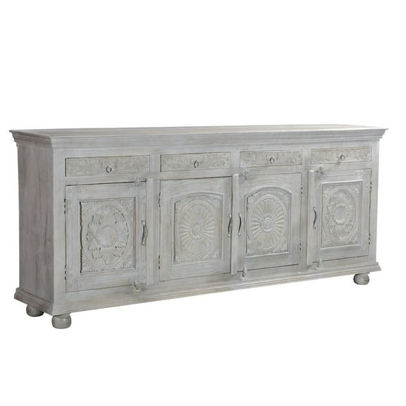 Taran Designs Monte 4-drawer 4-door Carved Solid Wood Sideboard in Gray