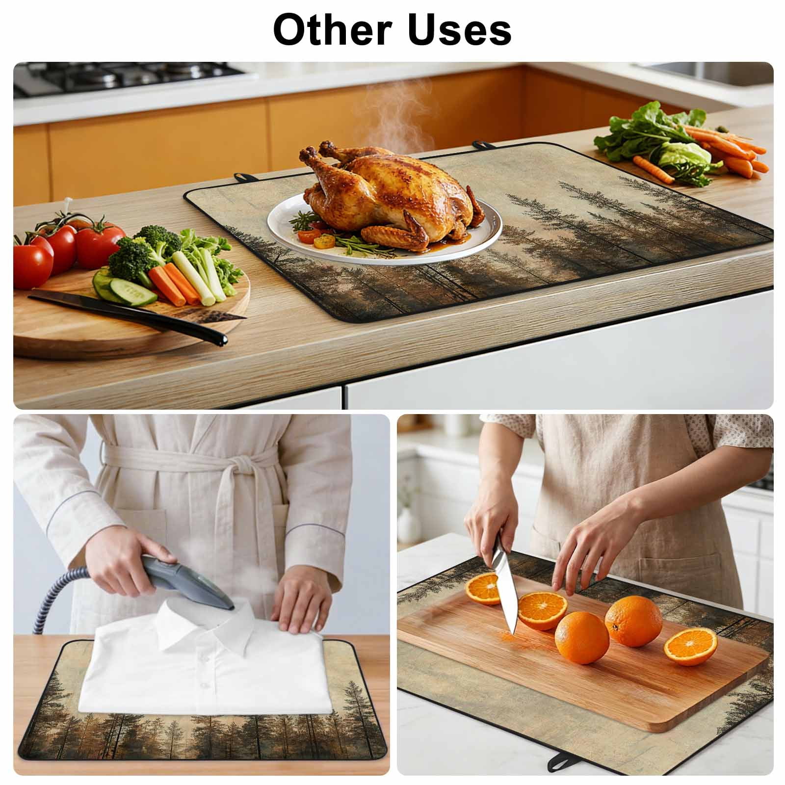 Brown Forest Stove Top Cover for Electric Stove, Heat-proof & Non Slip Glass Top Stove Cover Protector, Vintage Tree Farmhouse Botanical Kitchen Flat Cooktop Rubber Mat 24x21 Inches