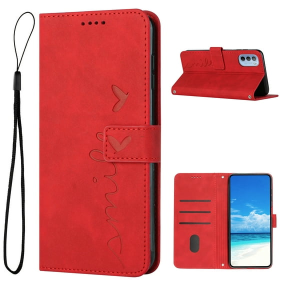 Allytech Flip Wallet Case for Motorola Moto G51 5G,Drop Protection Magnetic Closure Folio Card Slots Premium PU Leather Purse Kickstand Phone Cover with Wrist Strap,Red