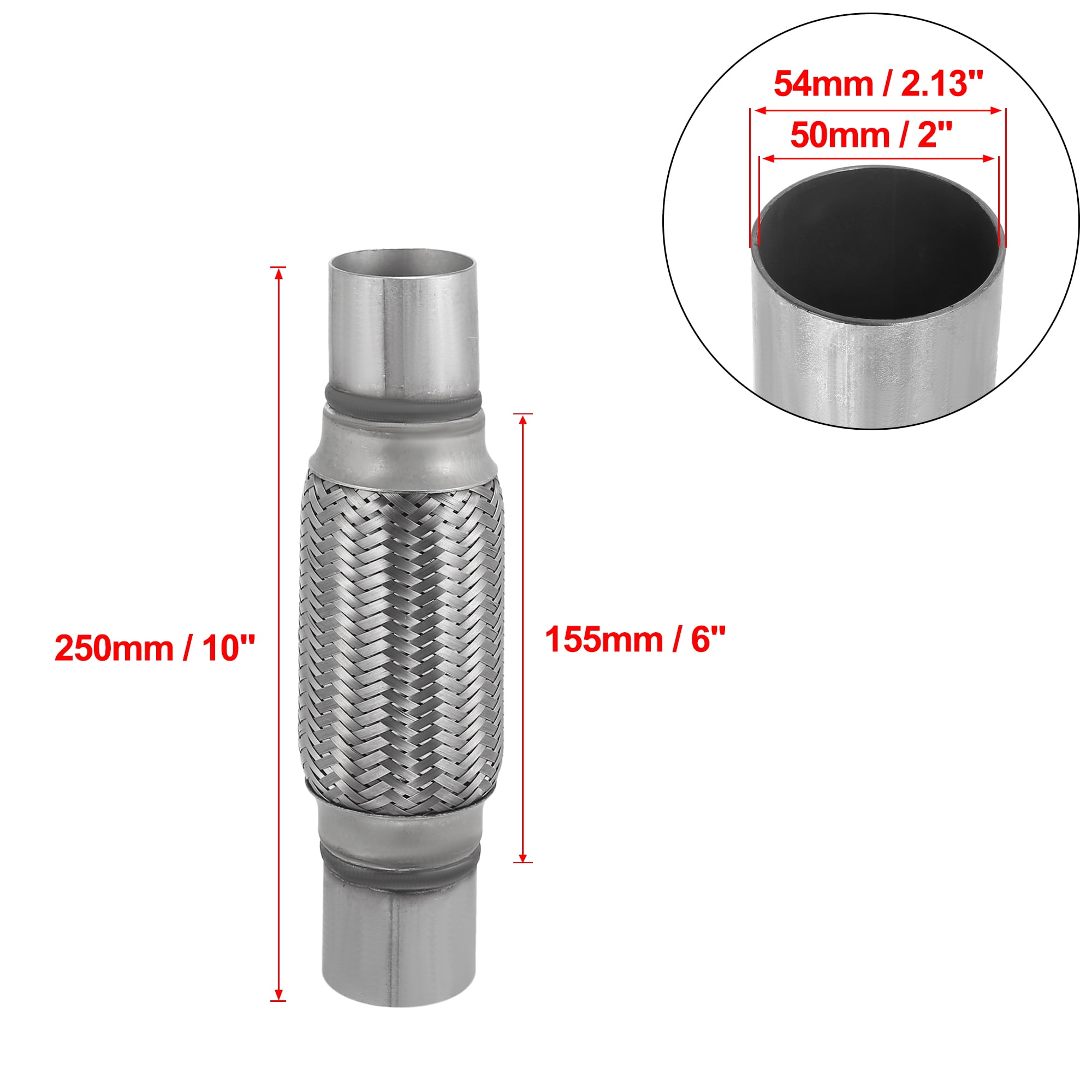 2"x6"x10" Car Exhaust Flexible Pipe Tubing Universal Exhaust Joint with Welding Extension Pipe Stainless Steel